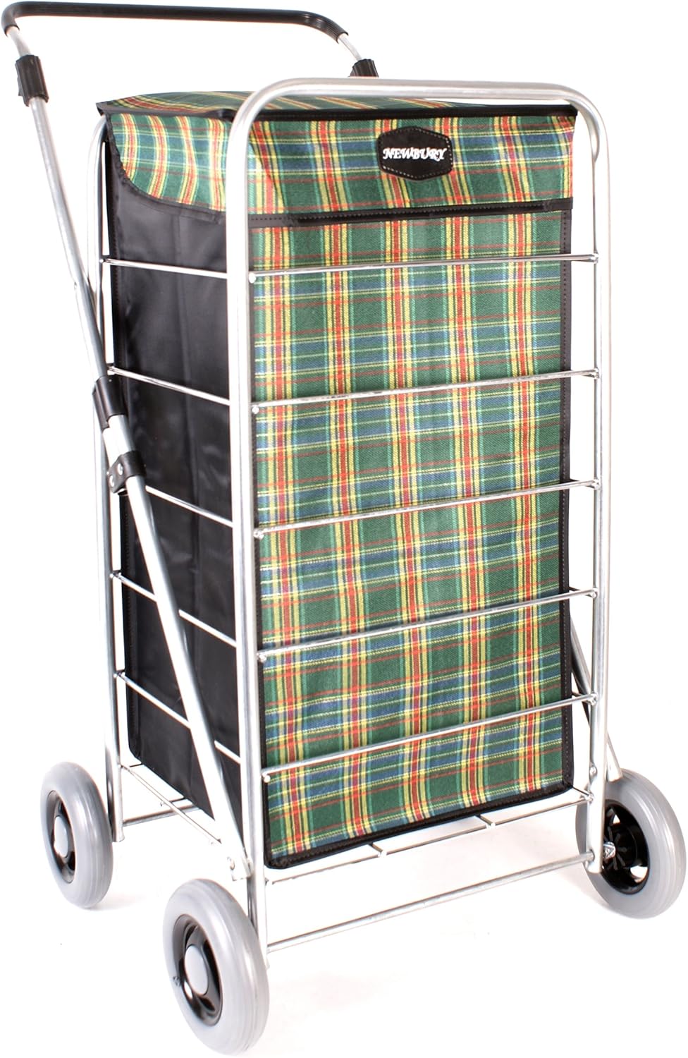 NEWBURY Cage Shopper Green Tartan 4 Wheeled Shopping Trolley with