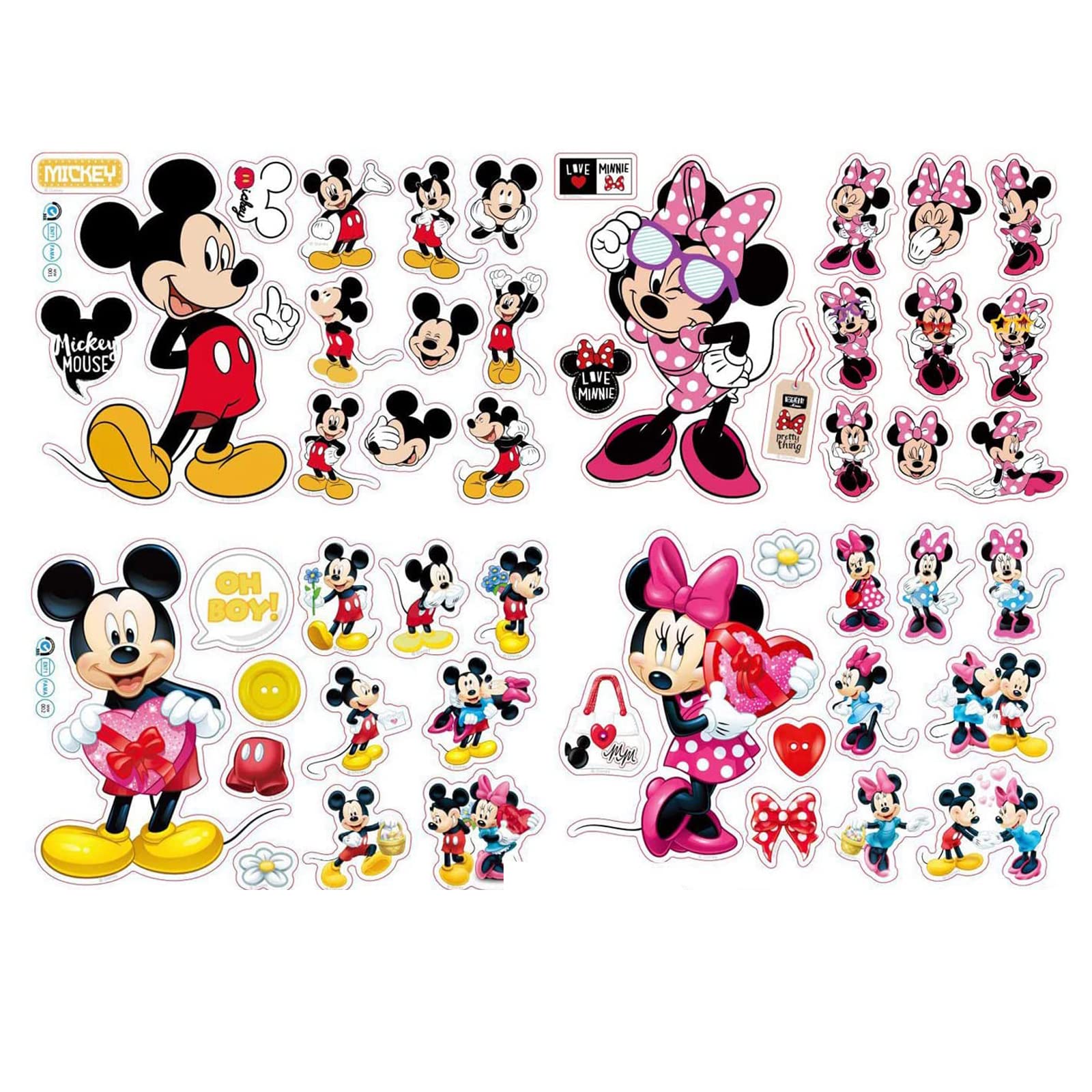 Mickey Minnie Mouse Stickers for Bedrooms and Babies and Children, Cartoon Room Decor, 20 x 30 cm, 4 Pieces