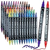 60 Colors Dual Tip Acrylic Paint Markers, Premium Dot & Fine Tip Coloring Paint Pens for Rock, Wood, Fabric, Canvas, Glass, Paper, Ceramic, Scrapbook, Vision Board and DIY Crafts Supplies Art Gifts