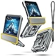 Janmitta Compatible with Moto Razr 2024/2025 Case,Razr+ Plus 2024/2025 Case with Lanyard+Hinge Protection+Finger Ring Holder Kickstand,Dual-Layer Full Body Protective Shockproof Phone Cover,Silver