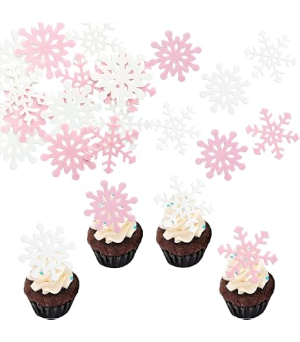 Gyufise Cupcake-Topper – 24 Stück, Schneeflocken-Design, Rosa Glitzer, Für Winterparty & 1. Geburtstag