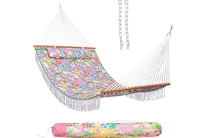 Lazy Daze Hammocks 12 FT Double Layered Quilted Fabric Hammock Swing with Pillow and Carrying Bag, Elegant Tassels and Spread Bar Heavy Duty Stylish for Two Person 450lbs, Floral