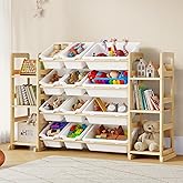 EXPERLAM Extra Large Toy Storage - Toy Storage Organizer, Wooden Toy Organizer with 6 Side Shelves and 12 Bins, 3-in-1 Bookshelf for Kids Rooms, Playroom, Nursery, White