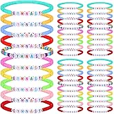 Ecation 50 Pcs Gymnast Bracelets Bulk Colorful Polymer Clay Beaded Stretch Beaded Bracelet for Adult Team Gift Gymnastics Sports Fan Charm Birthday Party Favors Supplies