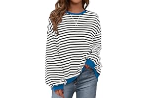 BTFBM Womens Striped Pullover Tops Spring Fall Clothes 2025 Long Sleeve Shirts Trendy Crew Neck Loose Y2K Sweatshirts