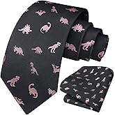 HISDERN Ties for Men Classic Animal Tie and Pocket Square Set Jacquard Woven Silk Neckties Handkerchief Wedding Party