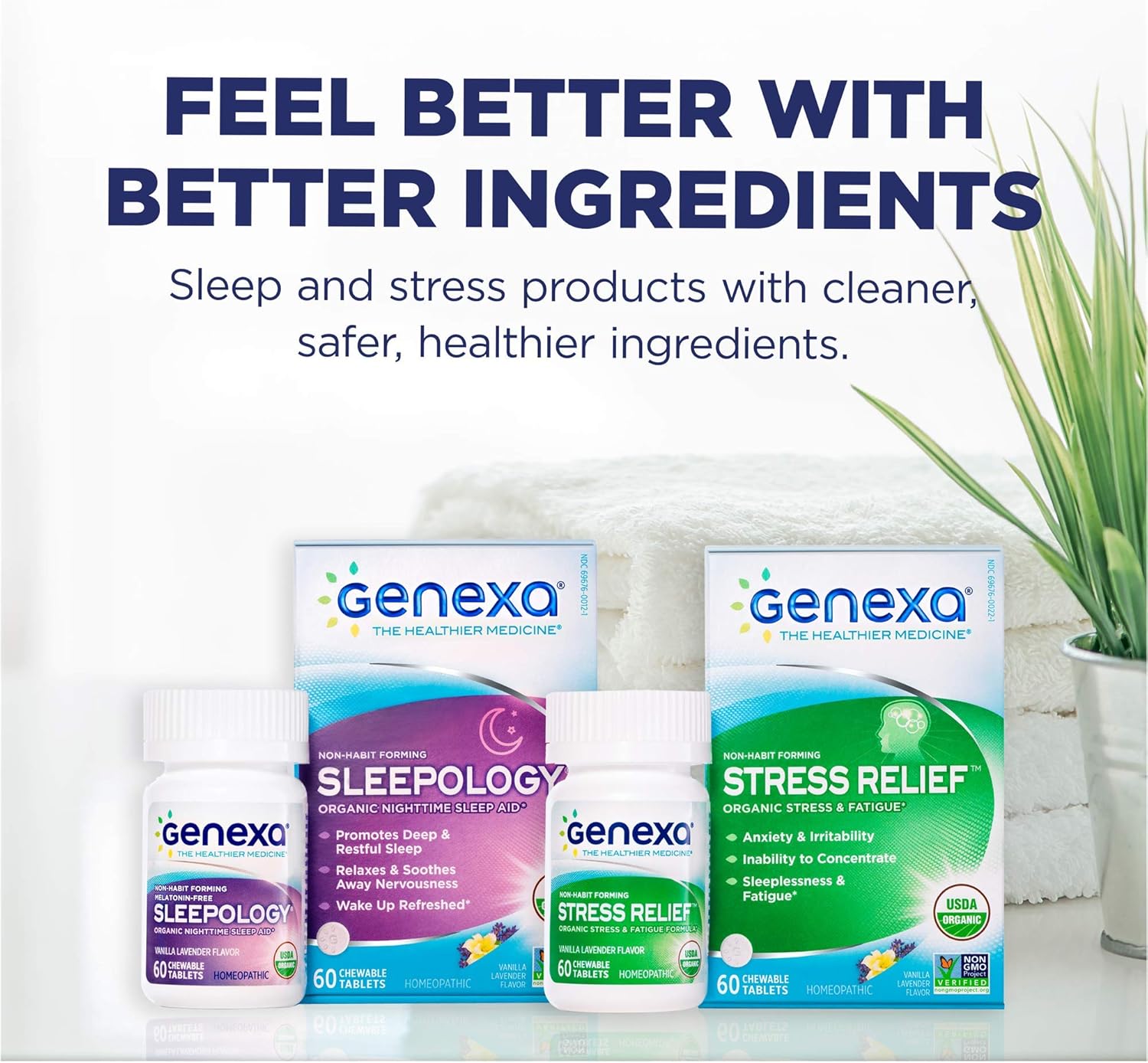 Genexa Stress Relief - 60 Tablets | Certified Organic & Non-GMO, Physician Formulated, Homeopathic | Stress & Fatigue Remedy: Health & Personal Care