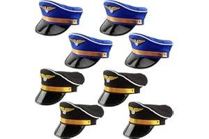 SGBETTER 8 Pack Adult Pilot Hat Airplane Captain Hat Costume Accessories for Men Women Halloween Cosplay Party Supplies