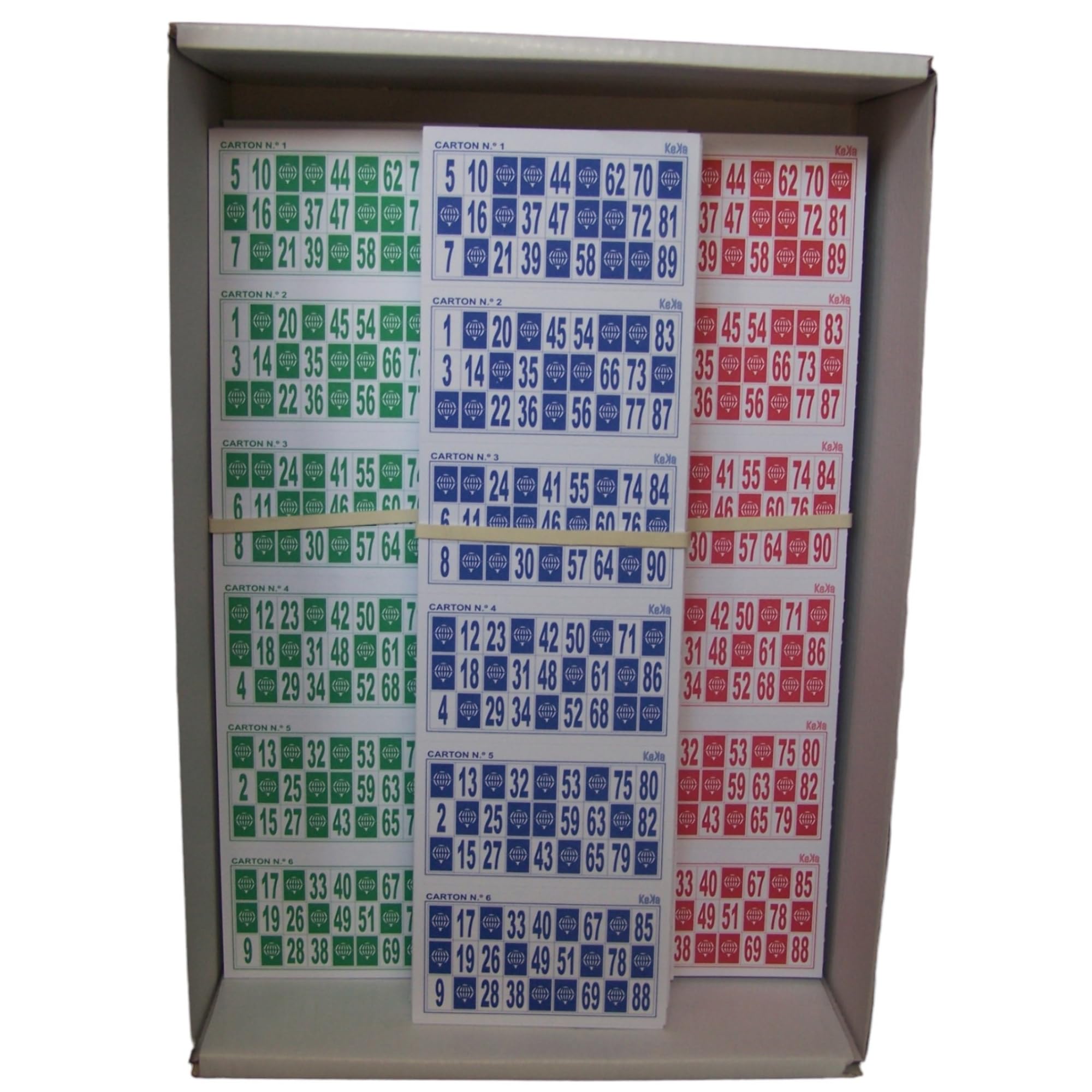 KEKA 3,600 Bingo Cards Savings Pack!! 2 Series of 600 Blue + 2 Series of 600 Green + 2 Series of 600 Red (6x600 Tricolor)