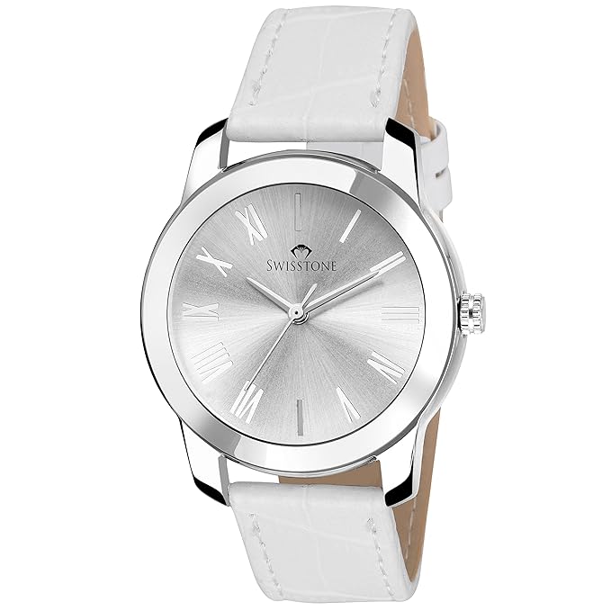 SWISSTONE Analogue White Dial Leather Strap Women's Wrist Watch