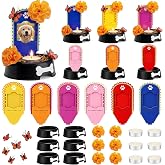 30 Pcs Dia de los Muertos Pet Ofrenda Kit, Day of the Dead Decorations | 6 Pet Memorial Photo Frames with Dog Bowls, Marigolds, Butterflies and Candles for a Day of the Dead Altar Display