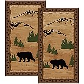 Mindsoft 2 Pcs Bear Hand Towel Set Cabin Forest Bear Absorbent Bathroom Towel Rustic Wildlife Dishcloths for Kitchen Decoration Black Brown Bath Towels Decorative Kitchen Guest for Spa Hotel 28x14inch