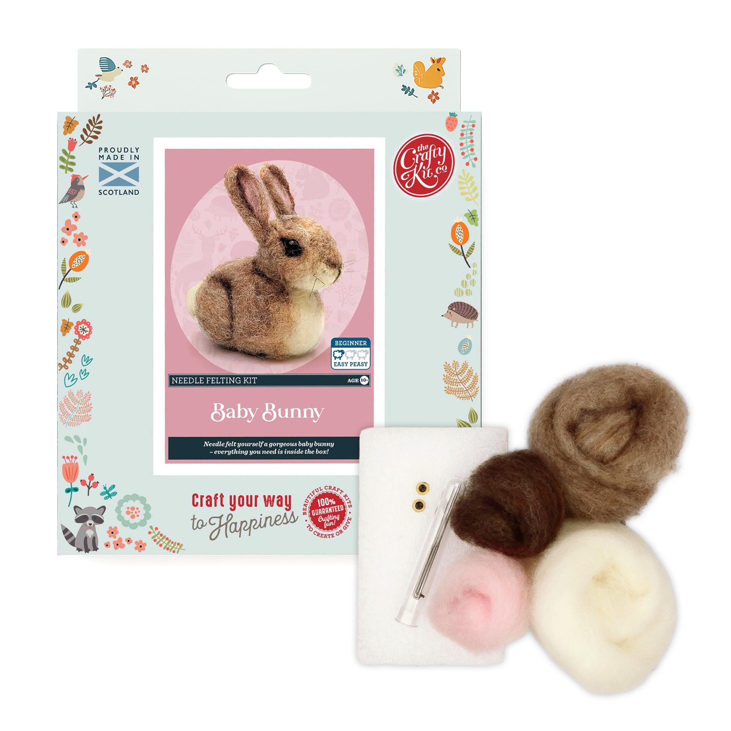 The Crafty Kit Company Needle Felting Craft Kit - Baby Bunny! | 100% Corriedale Wool DIY Felt Craft Kit – Handmade Gift for Adults, Teens & Beginners | Age 10+