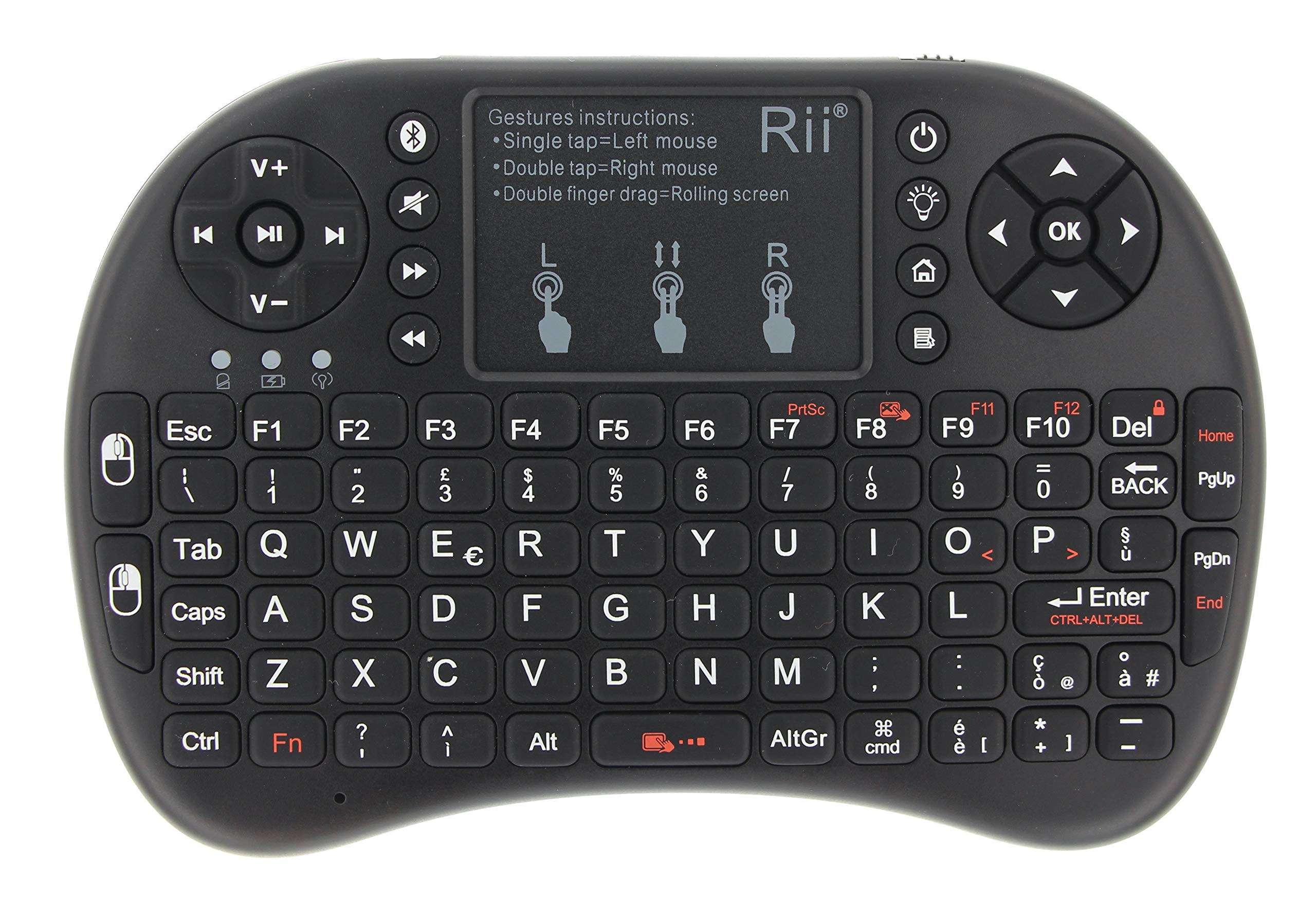 Rii Mini i8+ Wireless Back-lit Keyboard with Touchpad Mouse for Smart TV Mini PC HTPC Console Computer [Italian Layout]