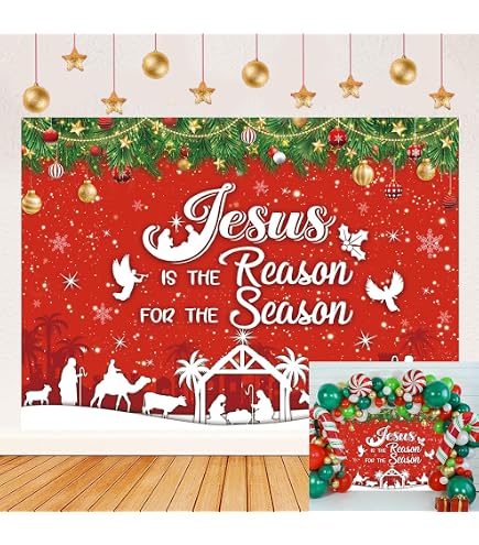 Christmas Nativity Backdrop Banner - 'Jesus Is The Reason' Buffalo Plaid Decor, 70.8"x43.3" Photography Banner