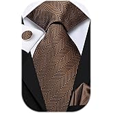 Hi-Tie 70 inches Ties for Men Silk Extra Long Necktie and Pocket Square Cufflinks Set Men Big and Tall Tie Business