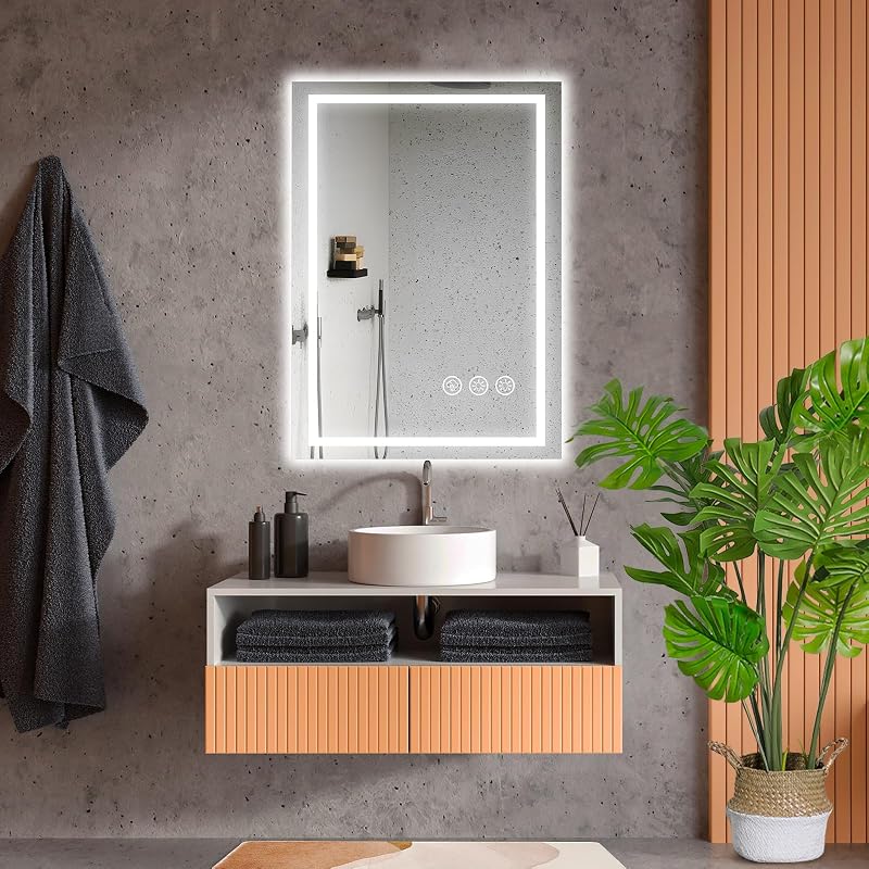 Espejo Baño con Luz 50x70cm, Espejos de Baño con LED con Antivaho, Regulable, 3 Colores Luz, Función Memoria