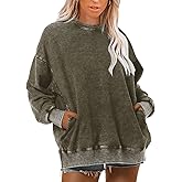 Wrenpies Oversized Vintage Hoodie for Women Cotton Loose Fit Baggy Hooded Sweatshirt Trendy Basic Acid Wash Pullover Top