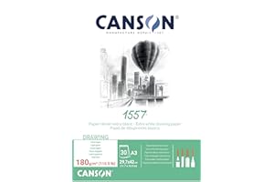 CANSON 1557 Papier à croquis extra blanc 120 g/m² A3, grain léger, 30 feuilles, idéal pour les artistes et illustrateurs prof