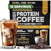 MariGold High Protein Collagen Coffee - Mocha Collagen Latte, Dairy Free, 20g Grass-Fed Type I & III Collagen Peptides, Energy Boost, 2 Shots Organic Espresso, Non-GMO, 1 Lb Bag, 15 Servings