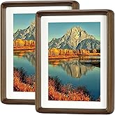 HELPLEX 5x7 Premium Picture Frame Set of 2 - Solid Walnut Wood with HD Tempered Glass, Convertible 4x6 Matted or 5x7 Frameless Display, Wall or Tabletop Frames - Home Gallery, Memories Made Easy