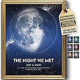 Custom Moon Phase Gift for Specific Date | Romantic Gifts for Her | Gifts for Husband | Personalized Night Sky | Paper Anniversary | (e.g. Wedding, Valentine's Day, Birthday, etc) | Blue with Thin Border & Front Glow