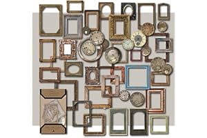 CATaireen Vintage Junk Journal Items Kit Pre Cut Paper Cards Cutout Cardstock Art Aesthetic Decor Hollow Out Craft Elements Small Embellishments Supplies for Adults Scrapbook Pack (Photo Frame Dark)