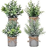 Yoratee Small Artificial Plants Set of 4 Fake Potted Plant with Iron Pot Mini Greenery Decor for Indoor Home Porch Garden Bathroom Décor