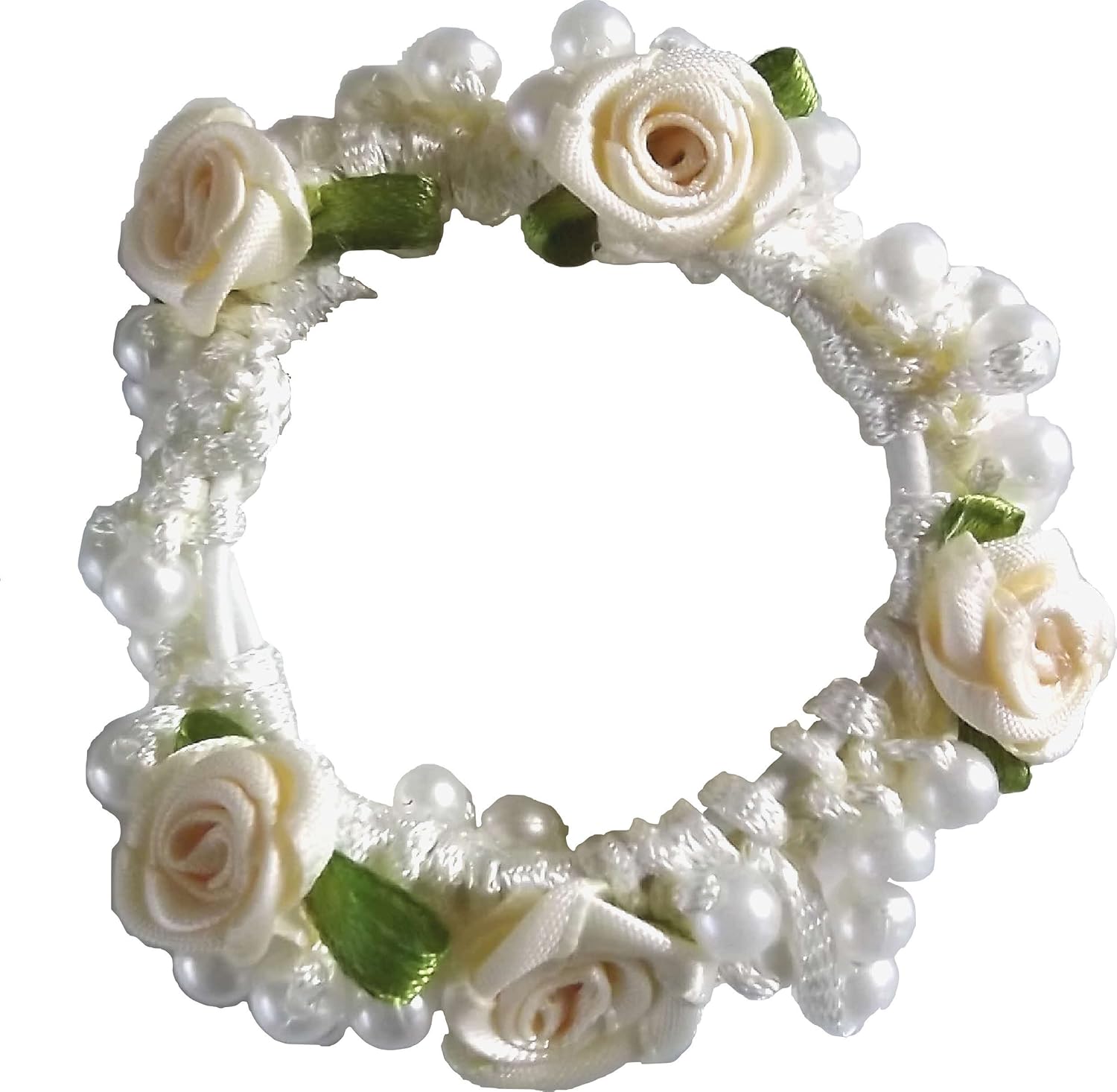 Pearl Rose Bun Ring Scrunchie Hair Garland Bridesmaid Cream