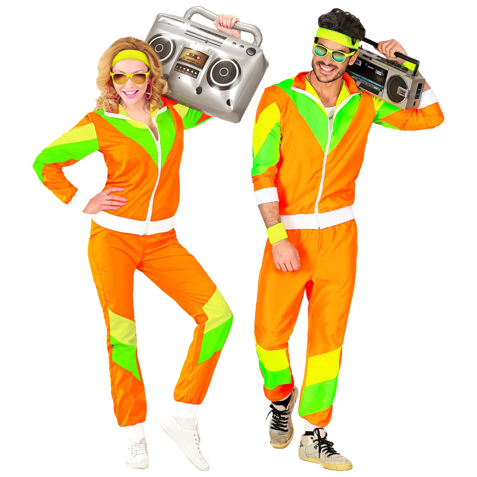Widmann 10172 - Adult Costume 80s Tracksuit, Orange/Green/Yellow, M