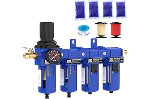NEWPO 1/4" NPT 4 Stage Air Dryer Compressor, Water Separator with 5 & 0.01 μm Filter, Regulator Gauge,Dual Desiccant Dryer Bo