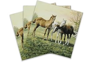 Colored Paper Cocktail Napkins, 20 Count Shabby Chic Napkins for Wedding, Dinner Tea Party Shower (Horse)