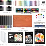 Shuttle Art 106 Piece Deluxe Art Set Wooden Case Pencils Oils Watercolors view 2
