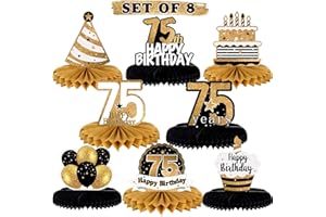 LINGTEER Happy 75th Birthday Decorations,8 Pcs Honeycomb Table Centerpieces Set - Cheers to 75 Years Old Quick Birthday Party Decorations Gift Sign.