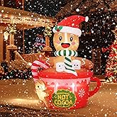 GarveeLife 6 ft Gingerbread Man Inflatable Christmas Decorations Outdoor, Cute Blow Up Hot Cocoa Cup Xmas Yard Decorations with Build-in LEDs for Indoor Outside Holiday Garden Lawn Party Decor