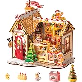 Robotime Christmas DIY Miniature Dollhouse Kit Gift for Adults | 1:18 Gingerbread House with Light, 3D Puzzles Model Building Set, Tiny House Diorama Craft Kit