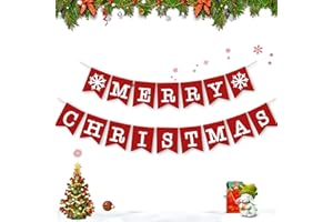 EDONEERY Merry Christmas Banner, Fashioned Red Xmas Holiday Decor for Indoor Home Office Fireplace Mantle Farmhouse