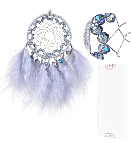 Purple Dream Catcher For Car Rearview Mirror - Handmade Lucky Pendant With Crystals & Feathers, Car Charm Ornament