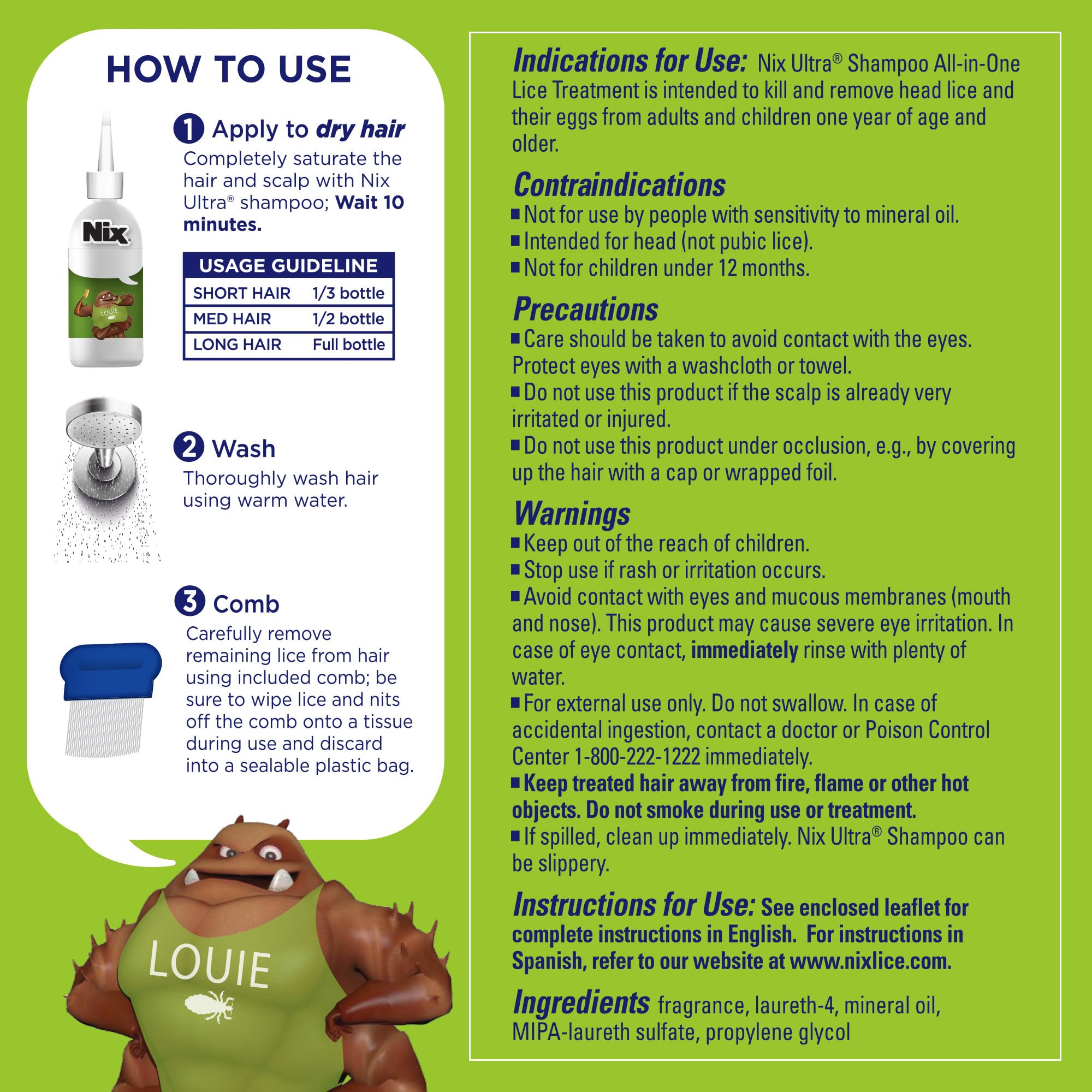 Nix Ultra Superlice Treatment, All-in-One Shampoo, 4 Fl Oz & Lice Removal Comb