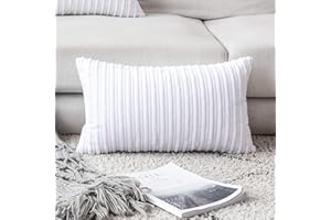 UGS UGASA UGASA Velvet Pillow Covers Striped, Decorative Throw Cushion Case with Hidden Zipper for Home Couch/Bedroom/Car, Soft Cozy Solid Oblong, 1 Piece (12"x20", Pure White)