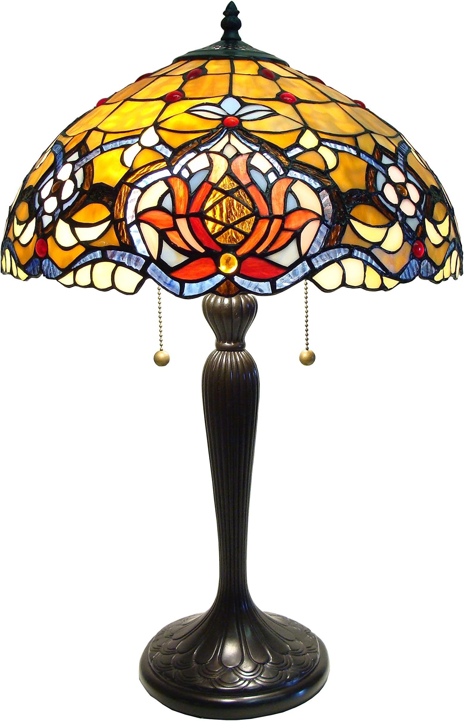 Tiffany Floral Table Lamp 24" Victorian Style Nightstand Lamp 100% Genuine Stained Glass Desk Reading Lamp for Bedroom Living Room Kitchen Office Vintage Bronze Finish 13 lb T1642
