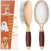 GROOMAGE Dog Brush for Long Haired Dogs, 27mm Extra Long Pin Brush for Grooming, Shedding - Beech Wood Material, Non-Slip Rubber Handle, Round-Tipped Pins