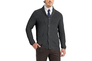 Kallspin Men's Wool Blend Shawl Collar Cardigan Sweater Button Down Knitwear with Pockets