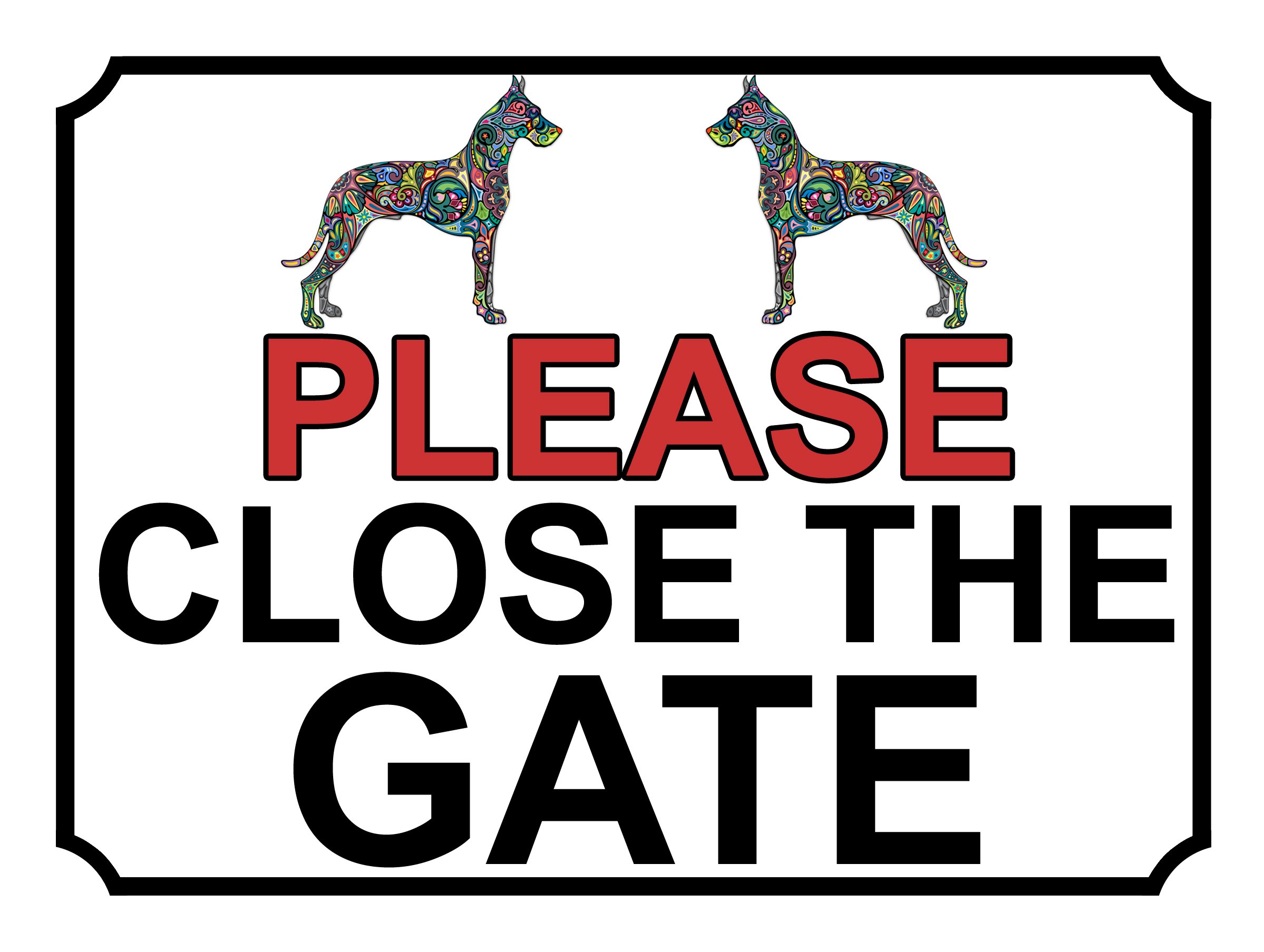 shawprint PLEASE CLOSE THE GATE PATTERNED DOG THEME METAL SIGN 267MM X 200MM (152H1L) LARGE 10" X 8"