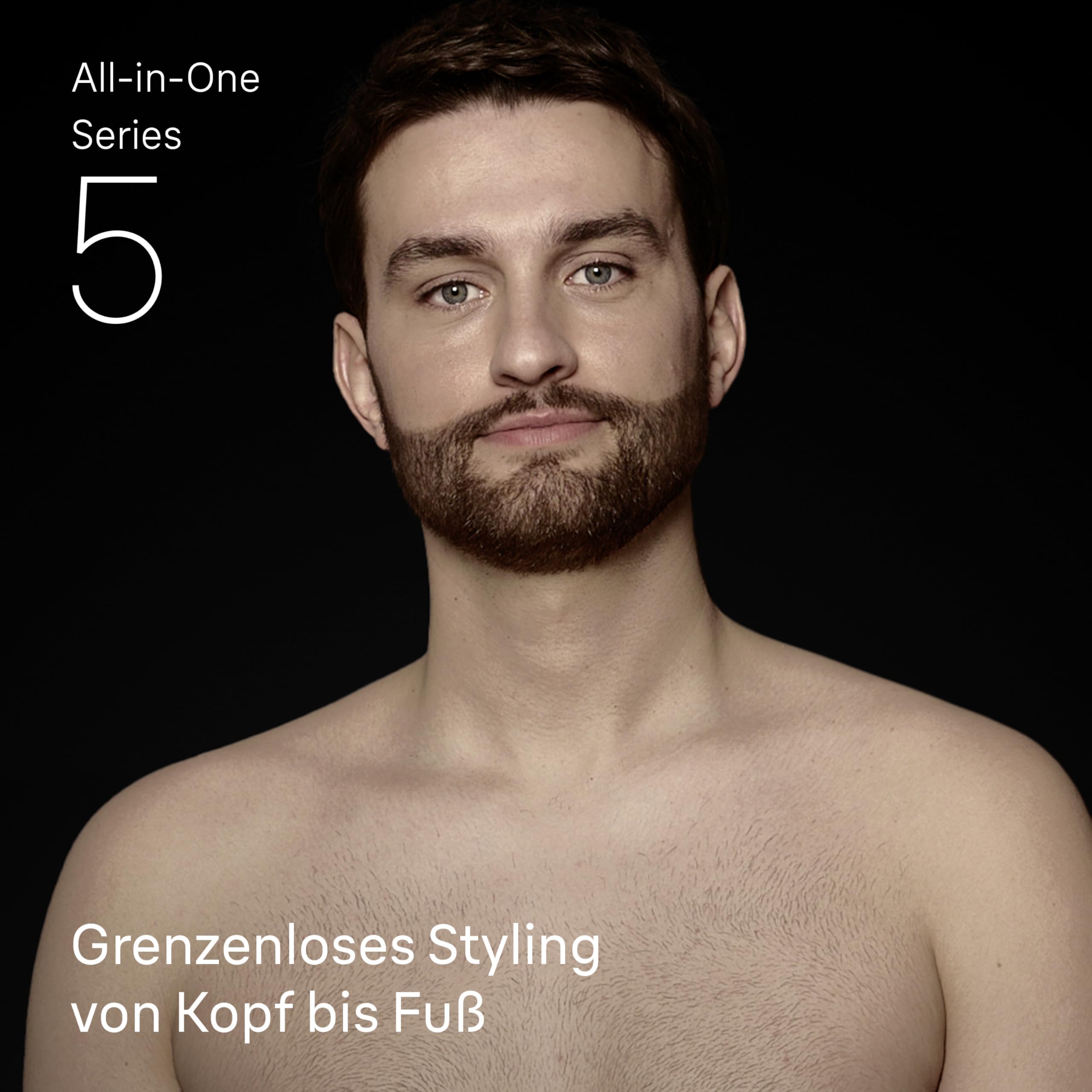 Braun All-in-One Series 5, 13-in-1 Multigroom, Barttrimmer, Nasenhaartrimmer, Haarschneidemaschine für Gesicht, Kopf und Körper, 120 Min Akku, 14 Längen (0.5–21 mm), Wasserdicht, AIO5565, Schwarz 2
