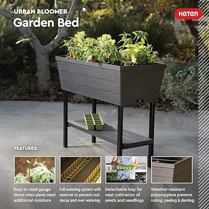 Keter Raised Garden Bed With Self Bewasserungs Pflanzkasten Und Ablaufstopfen Dunkelgrau Amazon De Garten