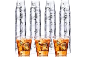 Roshtia 100 Pcs 21st Birthday Shot Glass Finally 21 Plastic Shot Glass Disposable Shot Glasses 2 oz Sample Cups Clear Plastic Shot Cups for Him or Her Celebrate Twenty One 21st Birthday Party Supplies