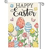 AVOIN colorlife Happy Easter Garden Flag 12x18 Inch Double Sided Outside, Flowers Easter Eggs Yard Outdoor Decoration