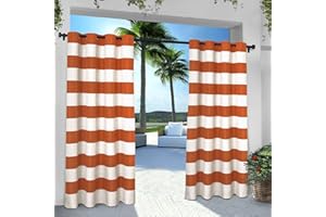 Exclusive Home Cabana Stripe Indoor/Outdoor Light Filtering Grommet Top Curtain Panel, 54"x96", Mecca Orange, Set of 2