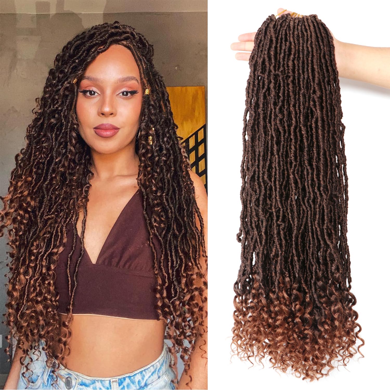 8 Packs Faux Locs Crochet Hair Extensions for Black Women Crochet Braids Hair Extensions for Braiding Hair Goddess Locs Crochet Hair (24 Inch (Pack of 8), #T30) — image 1